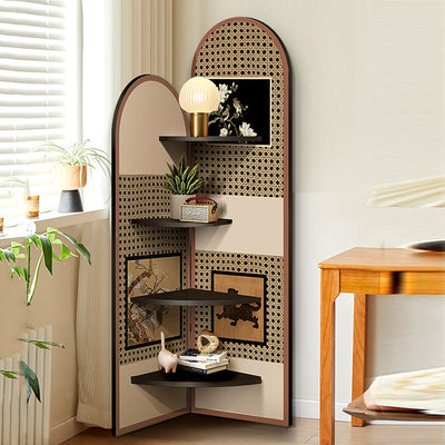 Traditional Chinese Double-Arched Shape MDF Corner Shelf Unit 4-Tier For Living Room