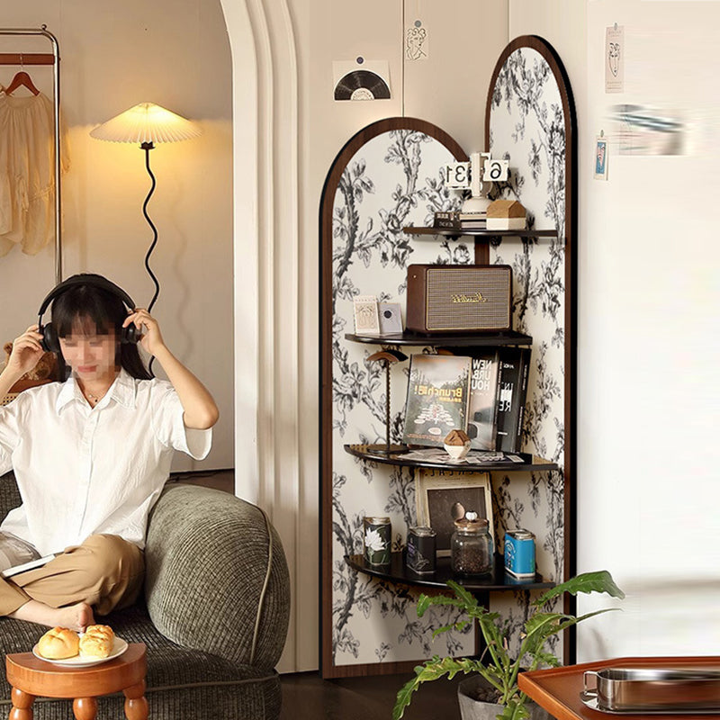 Traditional Chinese Double-Arched Shape MDF Corner Shelf Unit 4-Tier For Living Room