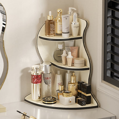 Contemporary Scandinavian Wavy Curved Shape MDF PU Leather Corner Shelf Unit 3-Tier For Living Room