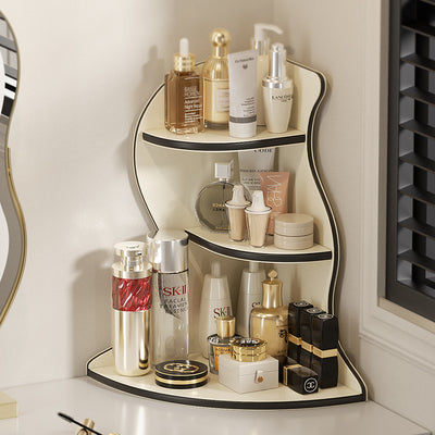 Contemporary Scandinavian Wavy Curved Shape MDF PU Leather Corner Shelf Unit 3-Tier For Living Room