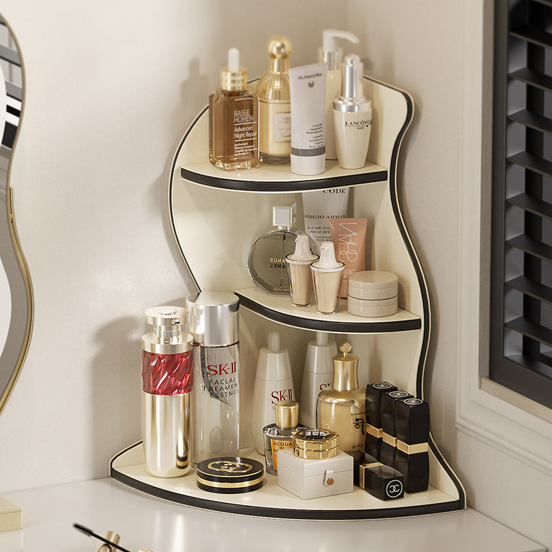 Contemporary Scandinavian Wavy Curved Shape MDF PU Leather Corner Shelf Unit 3-Tier For Living Room