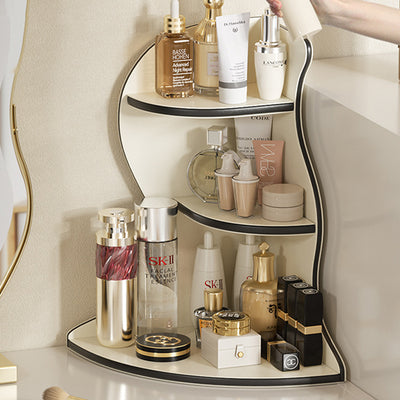 Contemporary Scandinavian Wavy Curved Shape MDF PU Leather Corner Shelf Unit 3-Tier For Living Room