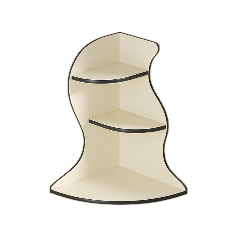 Contemporary Scandinavian Wavy Curved Shape MDF PU Leather Corner Shelf Unit 3-Tier For Living Room