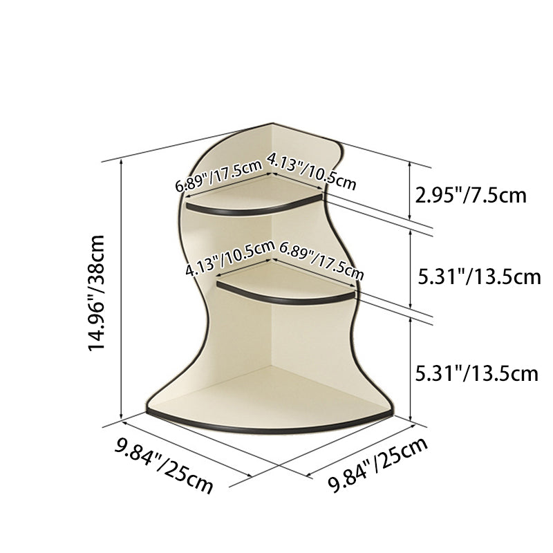 Contemporary Scandinavian Wavy Curved Shape MDF PU Leather Corner Shelf Unit 3-Tier For Living Room