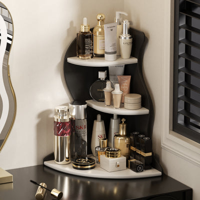 Contemporary Scandinavian Wavy Curved Shape MDF PU Leather Corner Shelf Unit 3-Tier For Living Room