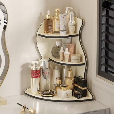 Contemporary Scandinavian Wavy Curved Shape MDF PU Leather Corner Shelf Unit 3-Tier For Living Room