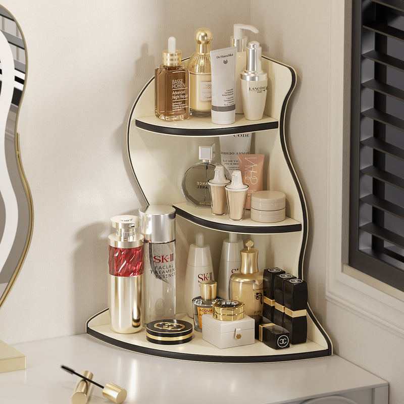 Contemporary Scandinavian Wavy Curved Shape MDF PU Leather Corner Shelf Unit 3-Tier For Living Room