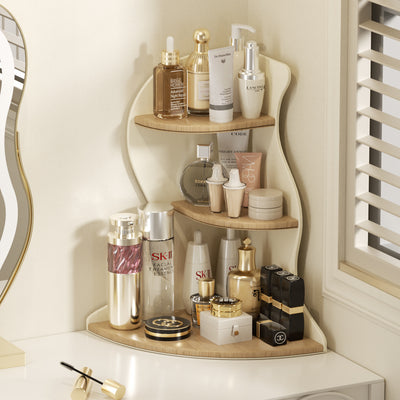 Contemporary Scandinavian Wavy Curved Shape MDF PU Leather Corner Shelf Unit 3-Tier For Living Room