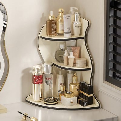 Contemporary Scandinavian Wavy Curved Shape MDF PU Leather Corner Shelf Unit 3-Tier For Living Room