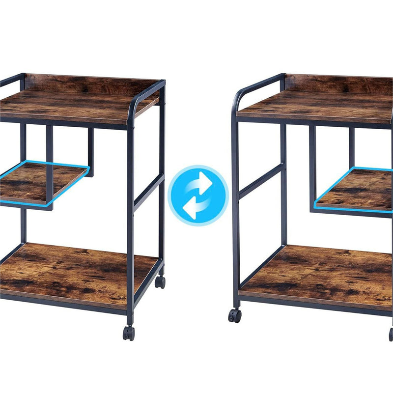 Modern Minimalist Rectangular MDF Iron Movable Reversible Middle Shelf Side Table 3-Tier For Living Room