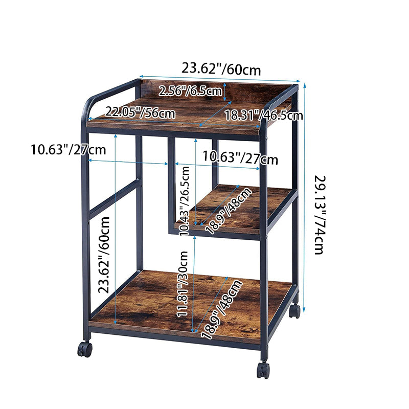 Modern Minimalist Rectangular MDF Iron Movable Reversible Middle Shelf Side Table 3-Tier For Living Room