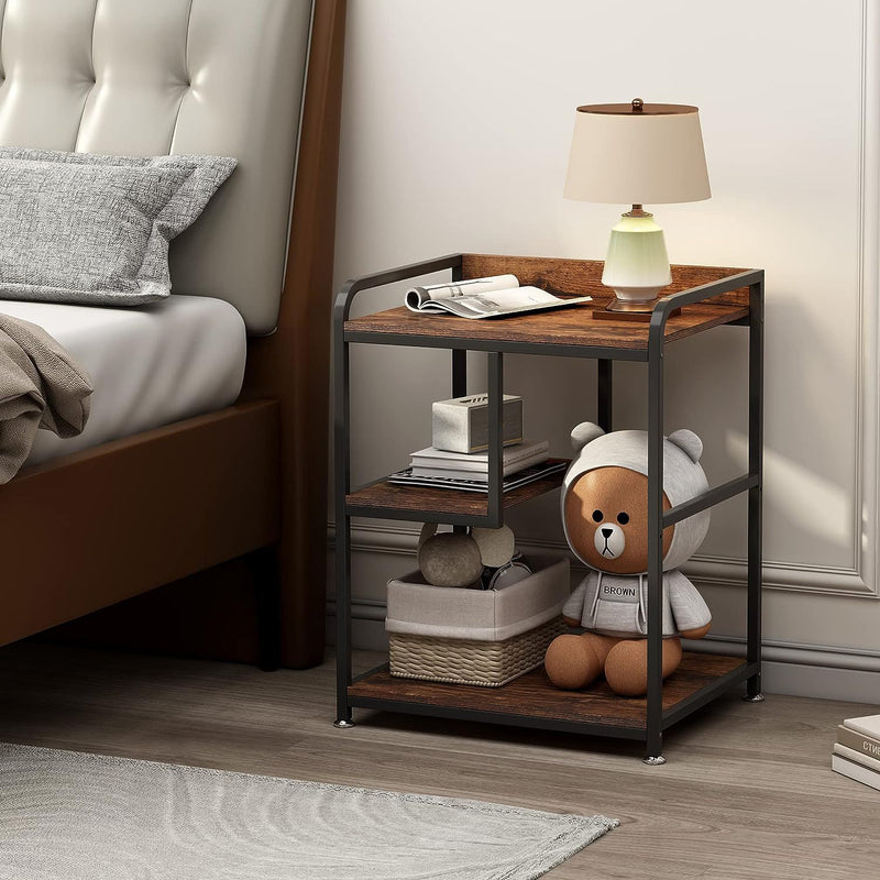 Modern Minimalist Rectangular MDF Iron Movable Reversible Middle Shelf Side Table 3-Tier For Living Room