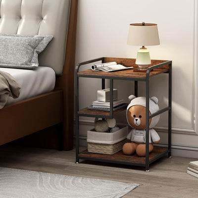 Modern Minimalist Rectangular MDF Iron Movable Reversible Middle Shelf Side Table 3-Tier For Living Room