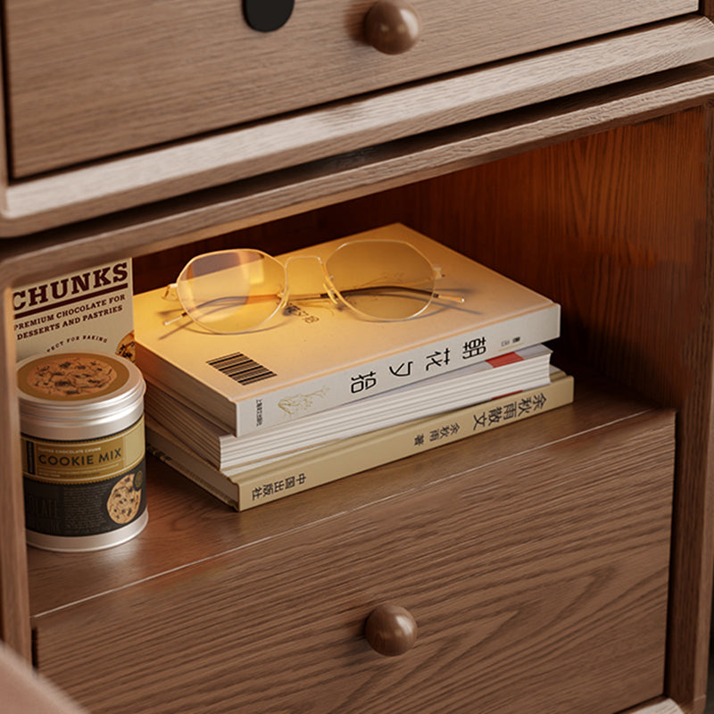 Contemporary Creative Kids Mouse Shape Rubberwood Pine Wood Swivel Nightstand 2-Drawer For Bedroom