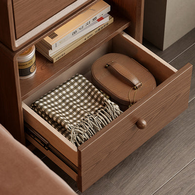 Contemporary Creative Kids Mouse Shape Rubberwood Pine Wood Swivel Nightstand 2-Drawer For Bedroom