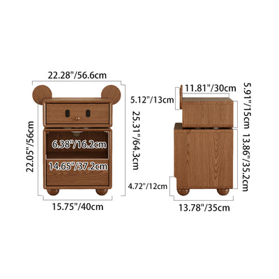 Contemporary Creative Kids Mouse Shape Rubberwood Pine Wood Swivel Nightstand 2-Drawer For Bedroom