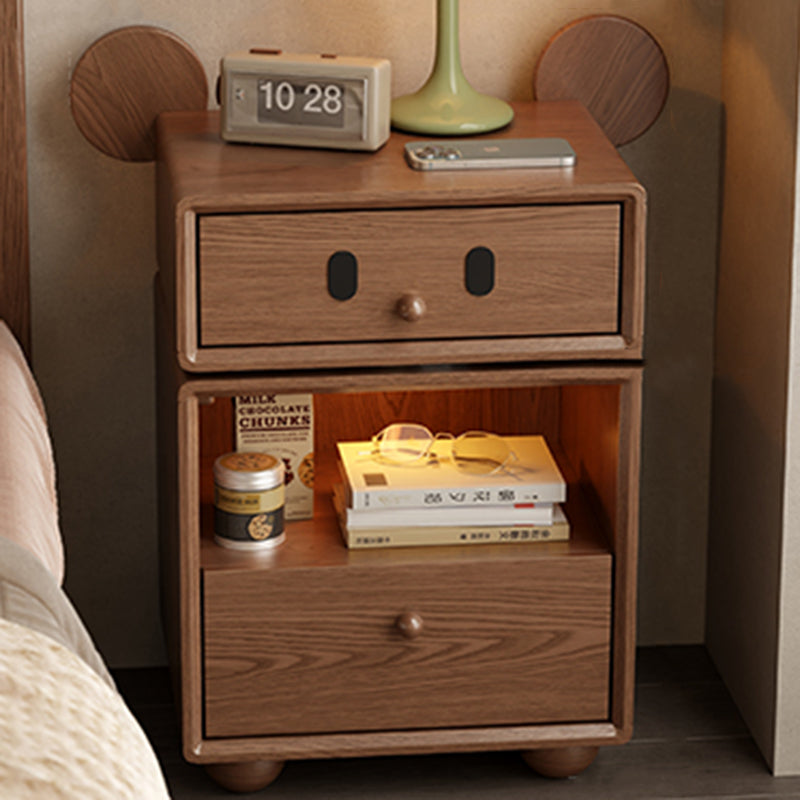 Contemporary Creative Kids Mouse Shape Rubberwood Pine Wood Swivel Nightstand 2-Drawer For Bedroom