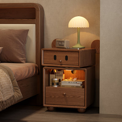 Contemporary Creative Kids Mouse Shape Rubberwood Pine Wood Swivel Nightstand 2-Drawer For Bedroom
