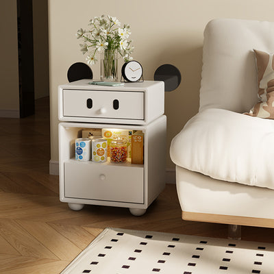 Contemporary Creative Kids Mouse Shape Rubberwood Pine Wood Swivel Nightstand 2-Drawer For Bedroom
