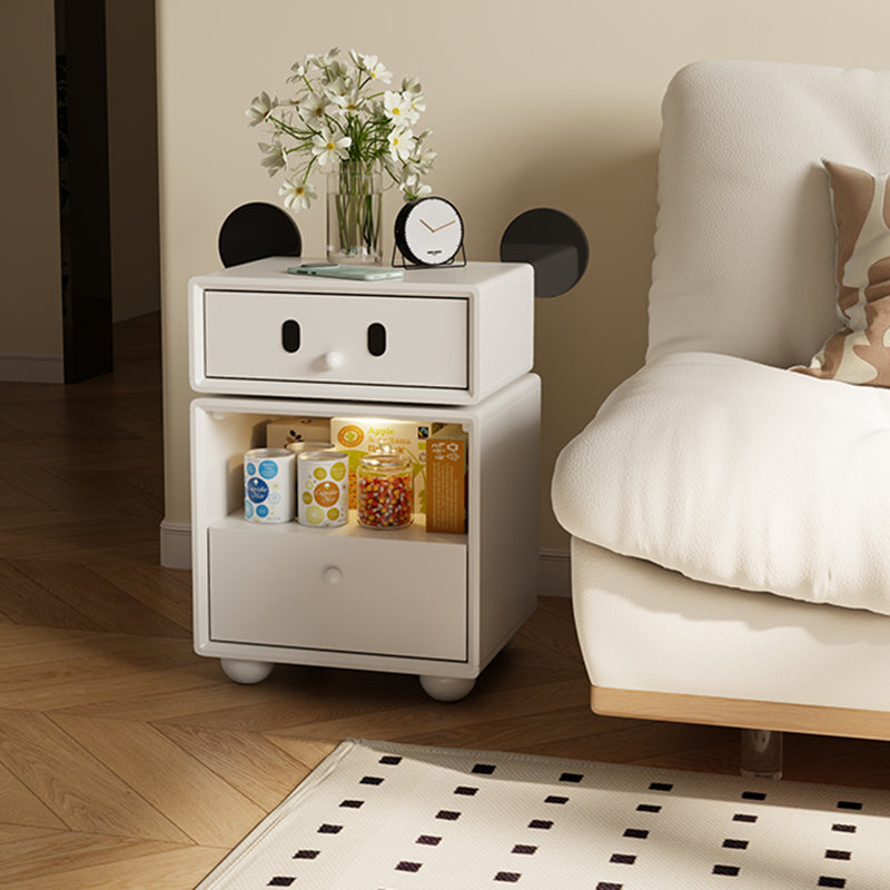 Contemporary Creative Kids Mouse Shape Rubberwood Pine Wood Swivel Nightstand 2-Drawer For Bedroom