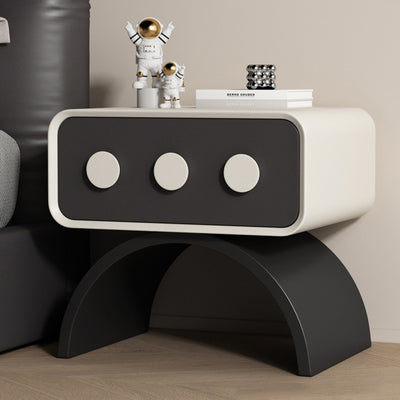 Contemporary Scandinavian Rectangle Solid Wood Multi-layer Board Pine Wood Faux Leather Carbon Steel Nightstand 1-Drawer For Bedroom