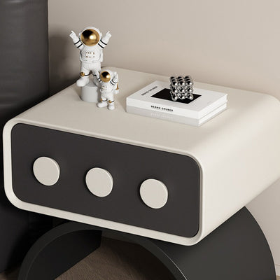 Contemporary Scandinavian Rectangle Solid Wood Multi-layer Board Pine Wood Faux Leather Carbon Steel Nightstand 1-Drawer For Bedroom