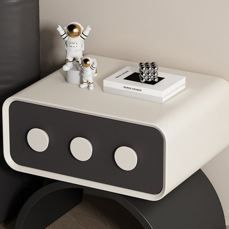 Contemporary Scandinavian Rectangle Solid Wood Multi-layer Board Pine Wood Faux Leather Carbon Steel Nightstand 1-Drawer For Bedroom