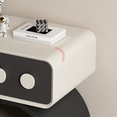 Contemporary Scandinavian Rectangle Solid Wood Multi-layer Board Pine Wood Faux Leather Carbon Steel Nightstand 1-Drawer For Bedroom