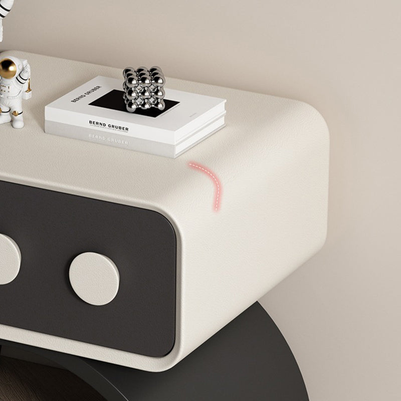 Contemporary Scandinavian Rectangle Solid Wood Multi-layer Board Pine Wood Faux Leather Carbon Steel Nightstand 1-Drawer For Bedroom