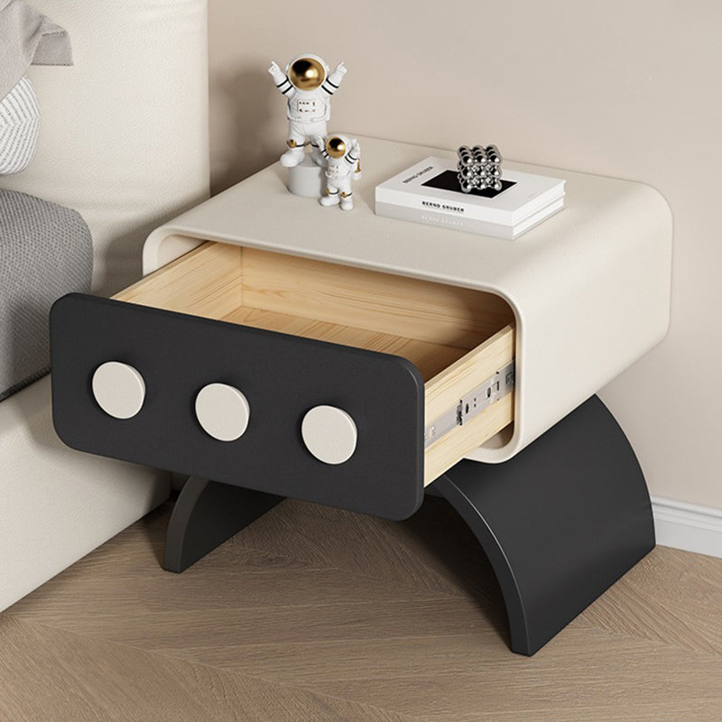 Contemporary Scandinavian Rectangle Solid Wood Multi-layer Board Pine Wood Faux Leather Carbon Steel Nightstand 1-Drawer For Bedroom