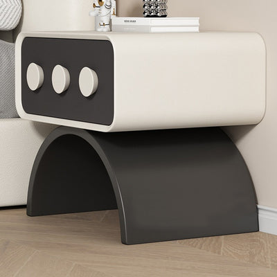 Contemporary Scandinavian Rectangle Solid Wood Multi-layer Board Pine Wood Faux Leather Carbon Steel Nightstand 1-Drawer For Bedroom