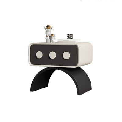 Contemporary Scandinavian Rectangle Solid Wood Multi-layer Board Pine Wood Faux Leather Carbon Steel Nightstand 1-Drawer For Bedroom