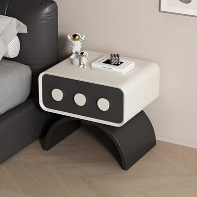 Contemporary Scandinavian Rectangle Solid Wood Multi-layer Board Pine Wood Faux Leather Carbon Steel Nightstand 1-Drawer For Bedroom