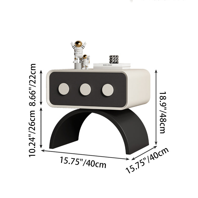 Contemporary Scandinavian Rectangle Solid Wood Multi-layer Board Pine Wood Faux Leather Carbon Steel Nightstand 1-Drawer For Bedroom