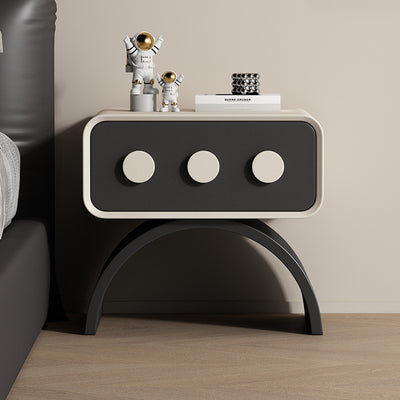 Contemporary Scandinavian Rectangle Solid Wood Multi-layer Board Pine Wood Faux Leather Carbon Steel Nightstand 1-Drawer For Bedroom