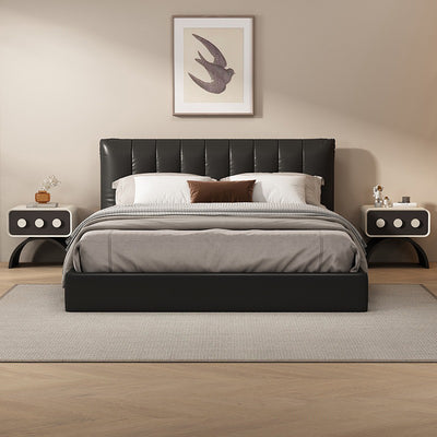 Contemporary Scandinavian Rectangle Solid Wood Multi-layer Board Pine Wood Faux Leather Carbon Steel Nightstand 1-Drawer For Bedroom