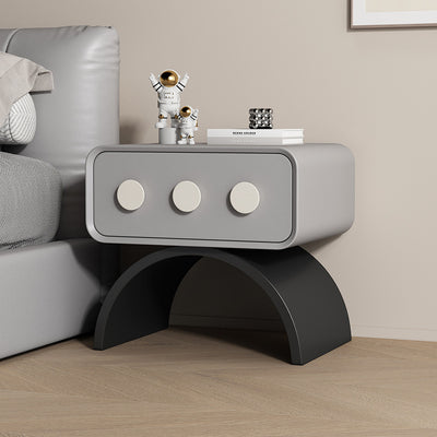 Contemporary Scandinavian Rectangle Solid Wood Multi-layer Board Pine Wood Faux Leather Carbon Steel Nightstand 1-Drawer For Bedroom