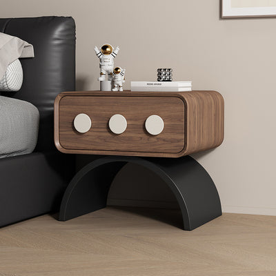 Contemporary Scandinavian Rectangle Solid Wood Multi-layer Board Pine Wood Faux Leather Carbon Steel Nightstand 1-Drawer For Bedroom