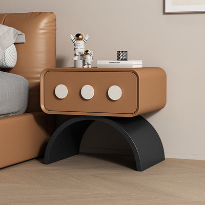 Contemporary Scandinavian Rectangle Solid Wood Multi-layer Board Pine Wood Faux Leather Carbon Steel Nightstand 1-Drawer For Bedroom