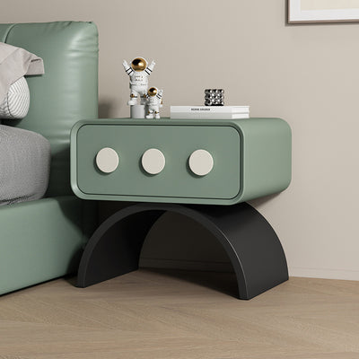 Contemporary Scandinavian Rectangle Solid Wood Multi-layer Board Pine Wood Faux Leather Carbon Steel Nightstand 1-Drawer For Bedroom