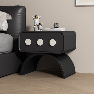 Contemporary Scandinavian Rectangle Solid Wood Multi-layer Board Pine Wood Faux Leather Carbon Steel Nightstand 1-Drawer For Bedroom