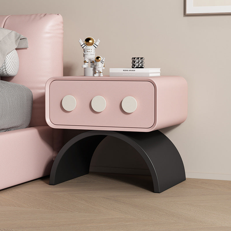 Contemporary Scandinavian Rectangle Solid Wood Multi-layer Board Pine Wood Faux Leather Carbon Steel Nightstand 1-Drawer For Bedroom