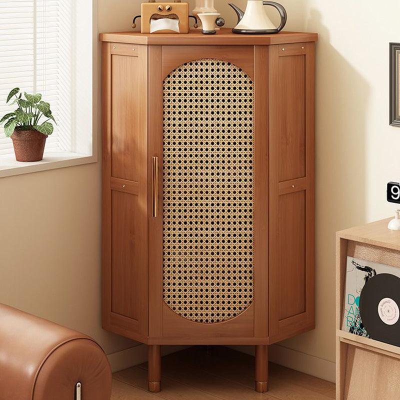 Modern Minimalist Triangle Rectangular Nan Bamboo Glass Fiberboard Weaving Corner Storage Cabinet 1-Drawer For Bedroom