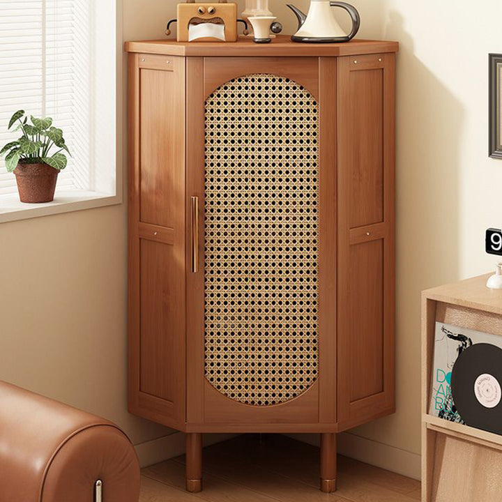 Modern Minimalist Triangle Rectangular Nan Bamboo Glass Fiberboard Weaving Corner Storage Cabinet 1-Drawer For Bedroom