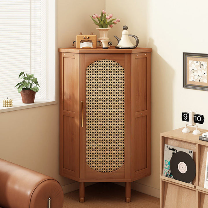 Modern Minimalist Triangle Rectangular Nan Bamboo Glass Fiberboard Weaving Corner Storage Cabinet 1-Drawer For Bedroom