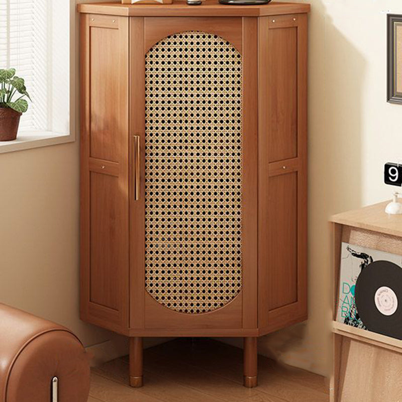 Modern Minimalist Triangle Rectangular Nan Bamboo Glass Fiberboard Weaving Corner Storage Cabinet 1-Drawer For Bedroom