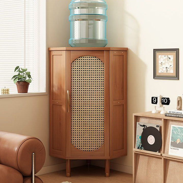 Modern Minimalist Triangle Rectangular Nan Bamboo Glass Fiberboard Weaving Corner Storage Cabinet 1-Drawer For Bedroom