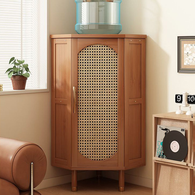 Modern Minimalist Triangle Rectangular Nan Bamboo Glass Fiberboard Weaving Corner Storage Cabinet 1-Drawer For Bedroom