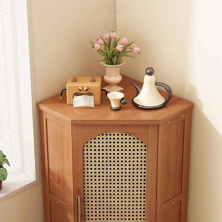 Modern Minimalist Triangle Rectangular Nan Bamboo Glass Fiberboard Weaving Corner Storage Cabinet 1-Drawer For Bedroom