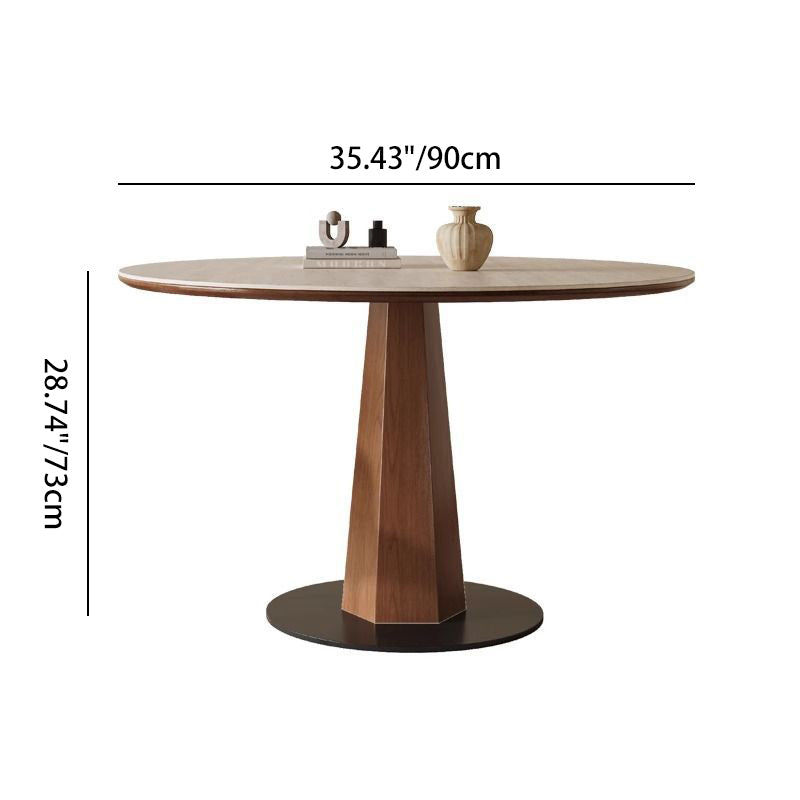 Moderner minimalistischer runder gesinterter Steintisch aus Eschenholz für 4/5 Sitze 